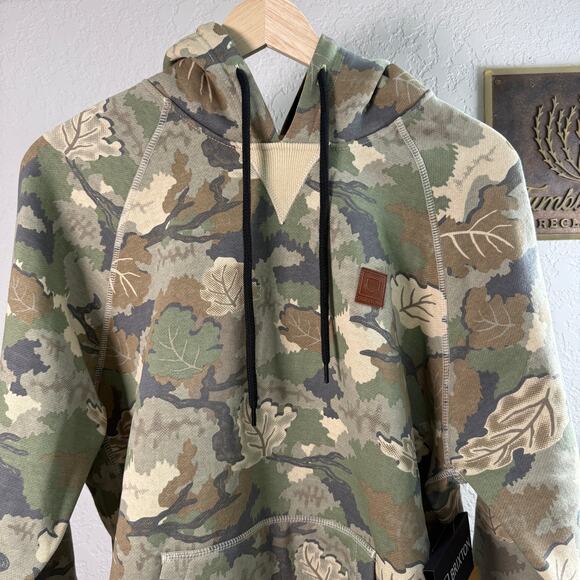 Men's Brixton Green Brown Leaf Camo Builders Fleece Hood Size Medium NEW - Picture 12 of 12